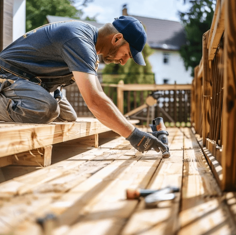 deck builder hammering in nails
